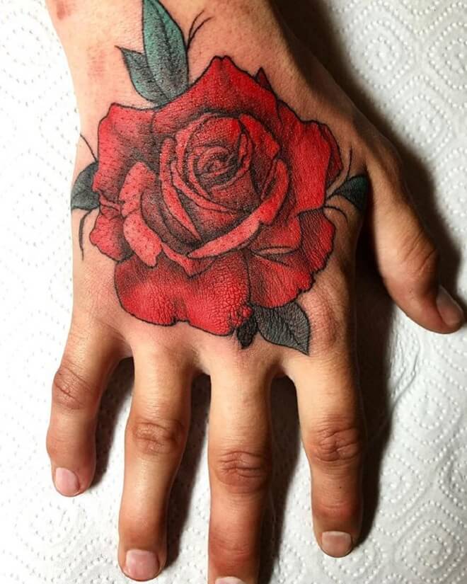 Colorful Rose Tattoo On Hand