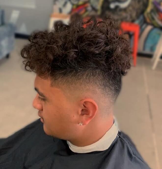 Drop Fade With Messy Curly Hair Top
