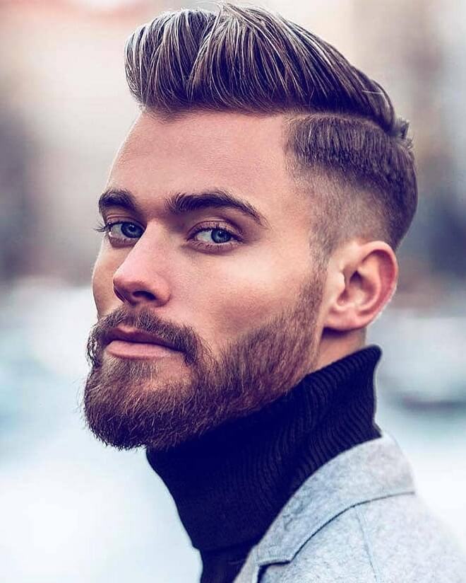Comb Over Fade with Short Pompadour