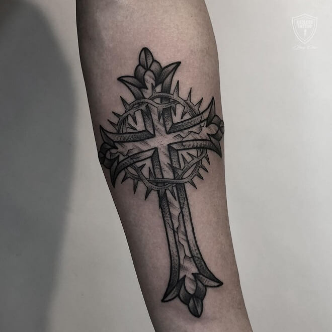 Cross with Thorn Tattoo