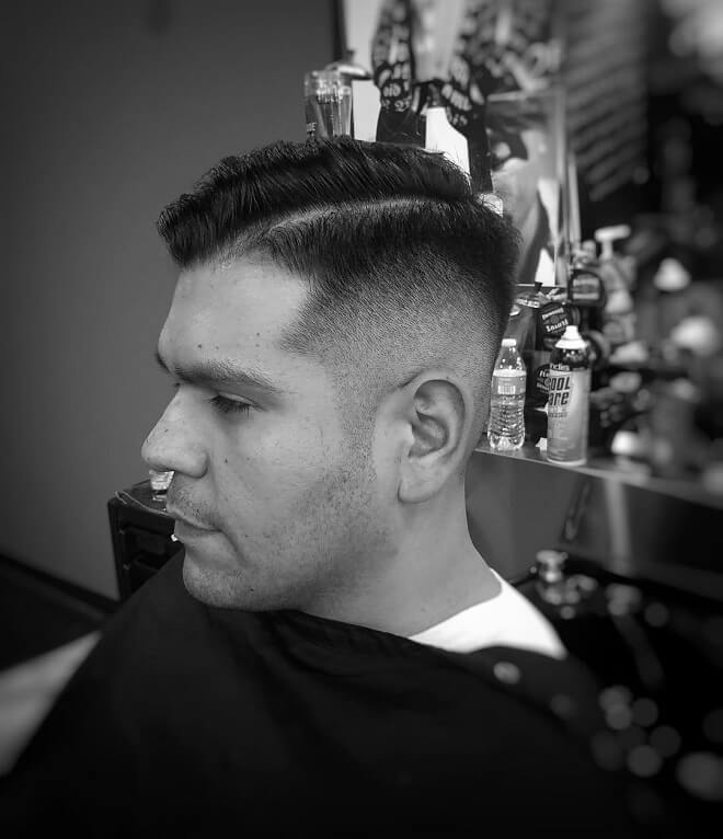 Hard Part Haircut with Comb Over Fade