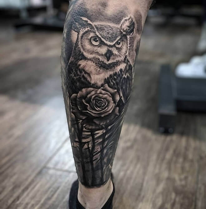 Owl with Rose Tattoo