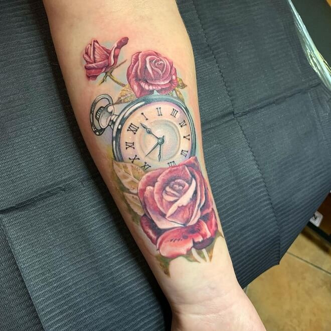Rose with Compass Tattoo