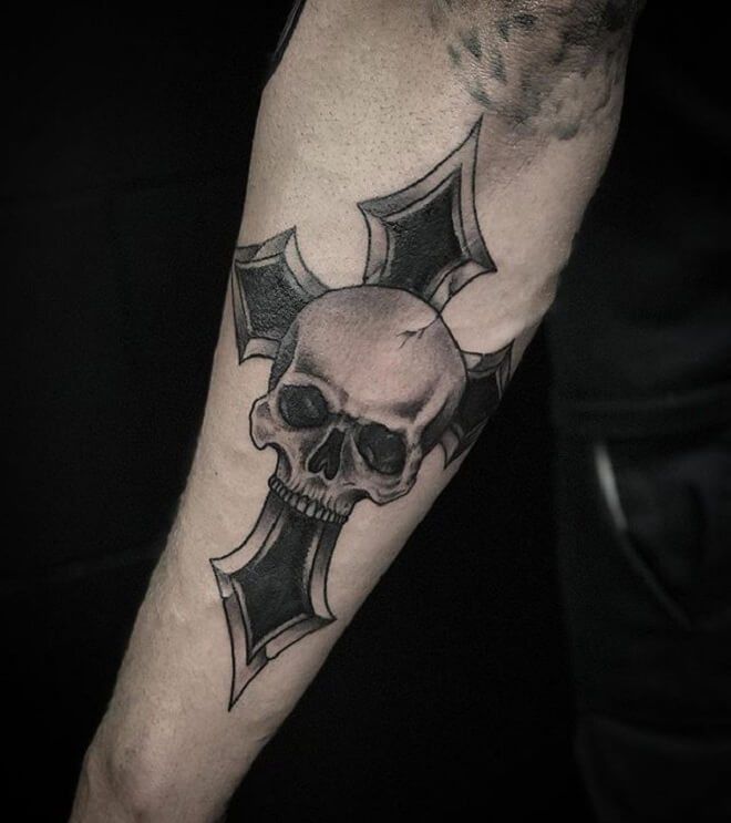 Skull with Cross Tattoo