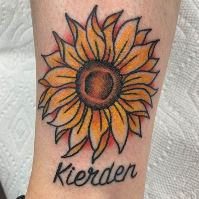 Sunflower With Name Tattoo