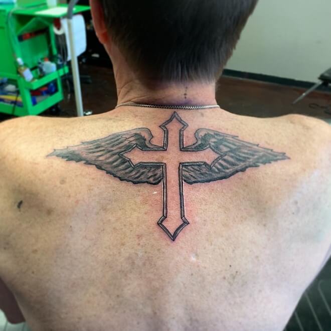 Wing with Cross Tattoo