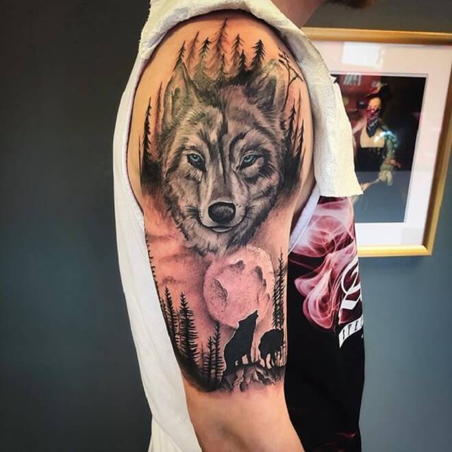 Wolf Tattoo on Shoulder