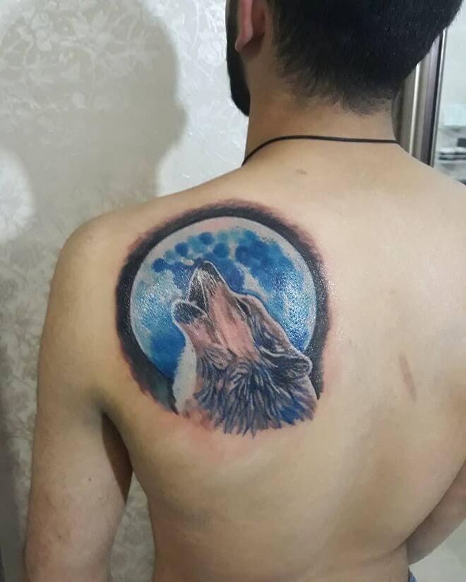 Wolf with Moon Tattoo