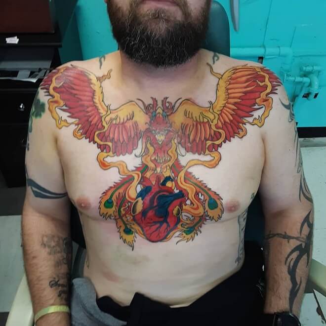 Phoenix Big Tattoo on Chest