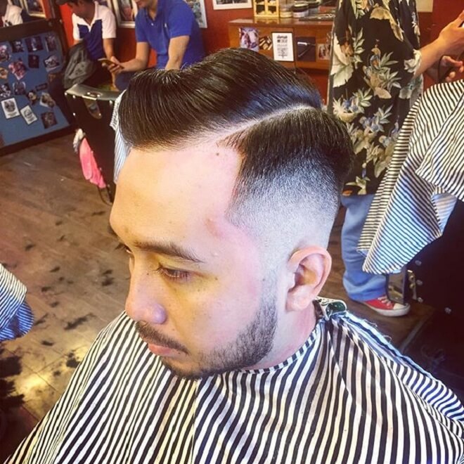 Quiff Hairstyle with Comb Over Fade
