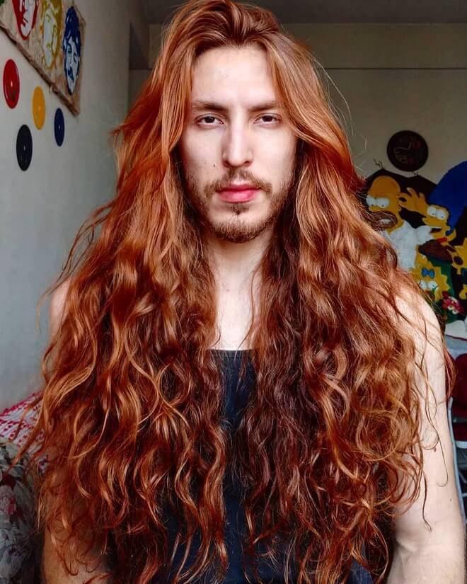 Men Long Hair with End Curly
