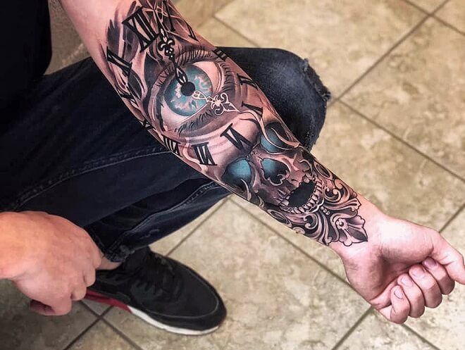 Skull with Clock Tattoo