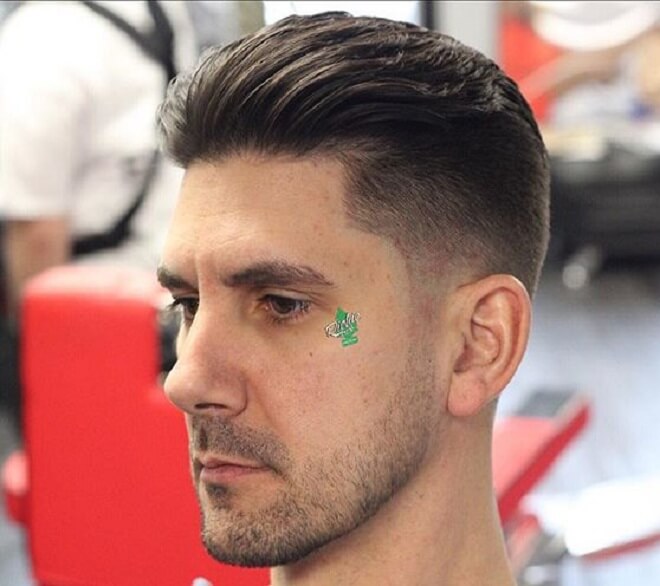 Swept Back Hair with Low Fade Haircut