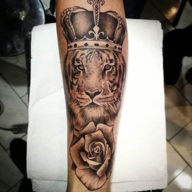 Tiger with Crown Tattoo