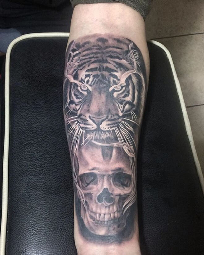 Tiger with Skull Tattoo