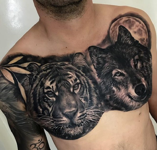 Tiger with Wolf Tattoo
