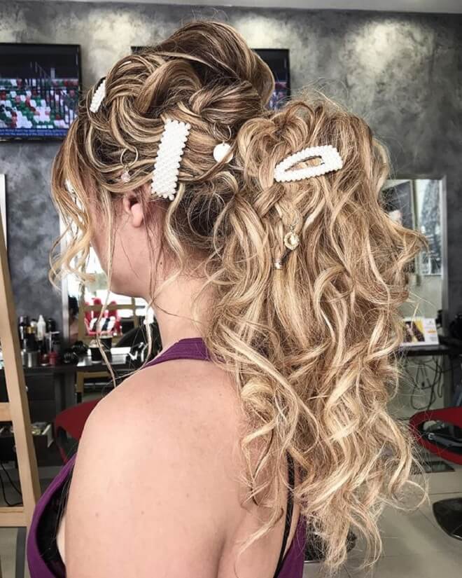 Updo Ponytail with Messy Blonde Hair